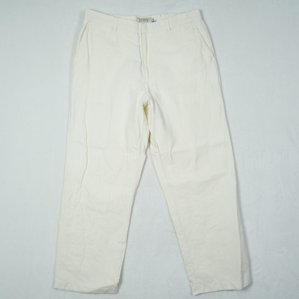 J.Crew Mens Off White Cotton Linen Blend Straight Leg Chino Pants 36x32